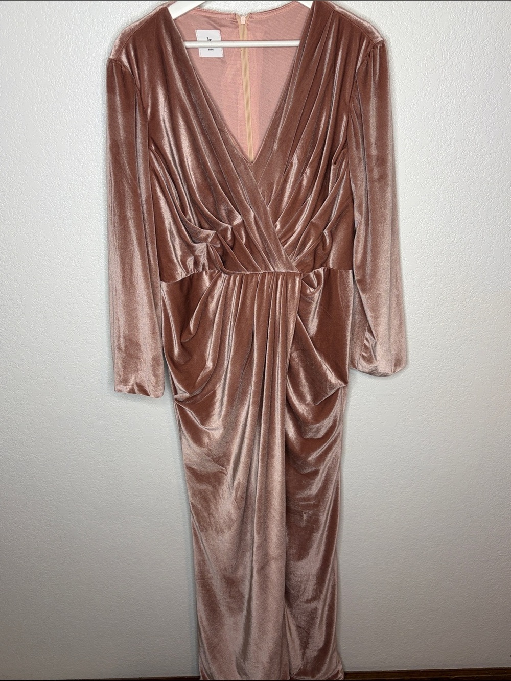 LanTing Bride Blush Pink Velvet Pleated Maxi Gown Leg Slit Mother of The Bride